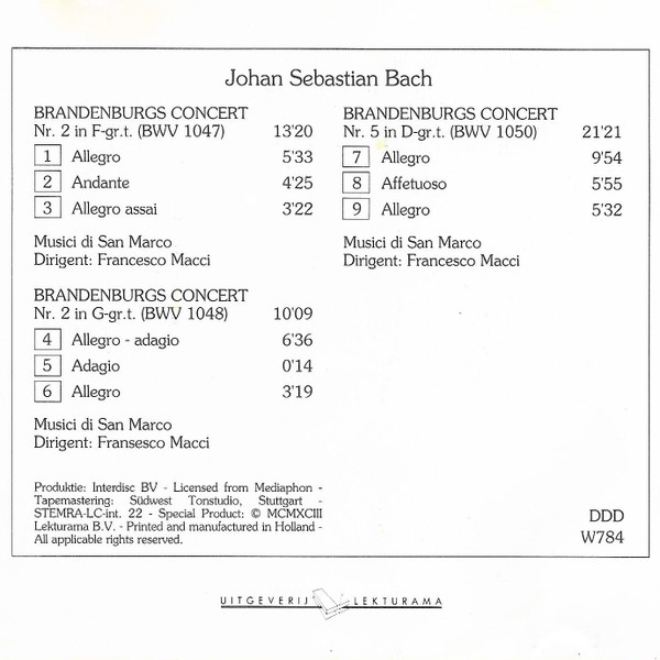 Album herunterladen Bach - De Branderburgse Concerten Nr 23 En 5
