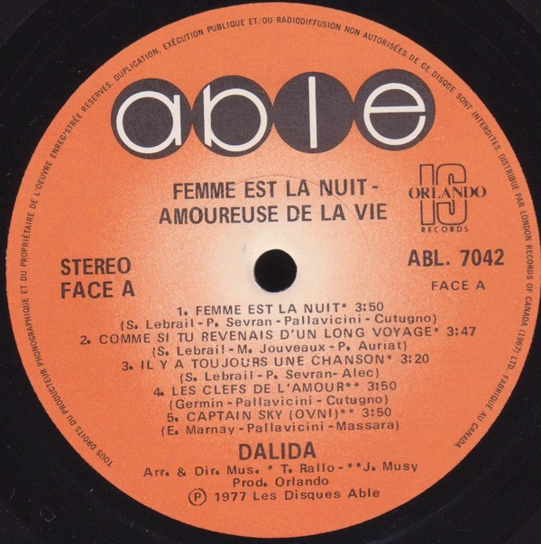 Dalida - Amoureuse De La Vie | Able (ABL. 7042) - 4