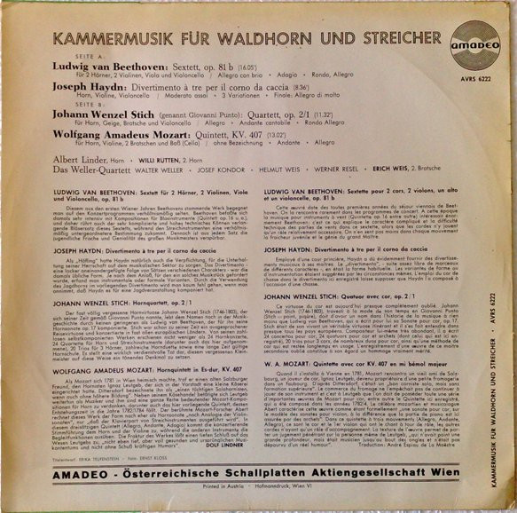 baixar álbum L Van Beethoven J Haydn J W Stich W A Mozart Albert Linder, Willi Rütten, Das WellerQuartett - Kammermusik Für Waldhorn Und Streicher