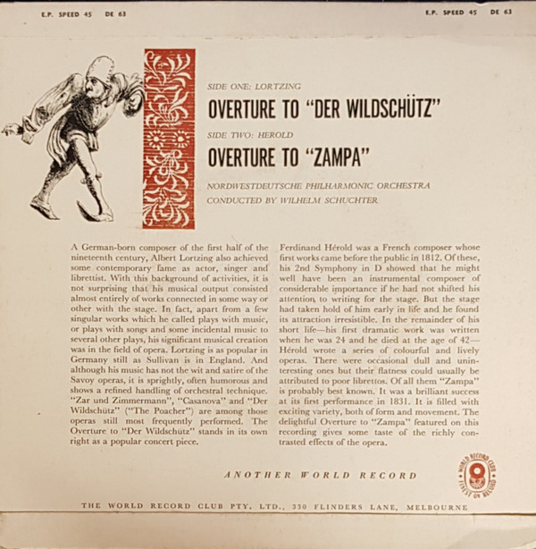 baixar álbum Lortzing Herold Nordwestdeutsche Philharmonic Orchestra Conducted By Wilhelm Schüchter - Overture To Der Wildschütz Overture To Zampa