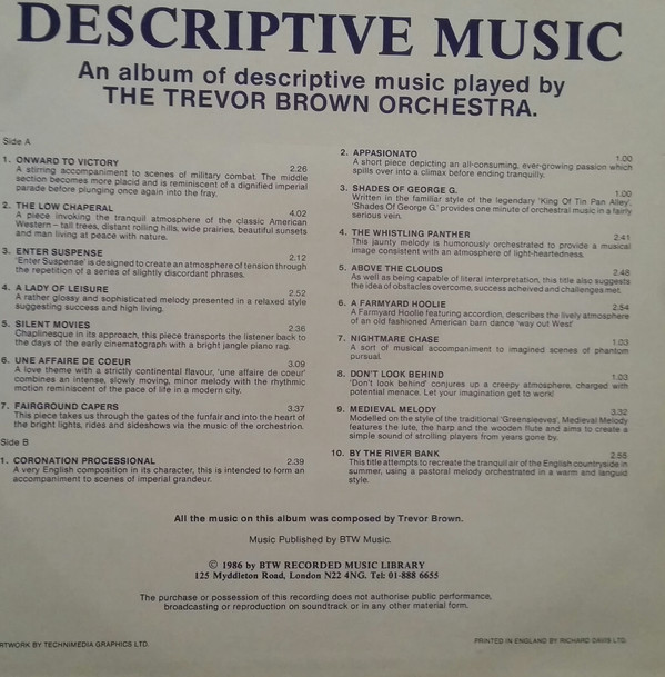 The Trevor Brown Orchestra - Descriptive Music | B.T.W. (Music) Ltd. (BTW 110) - 2