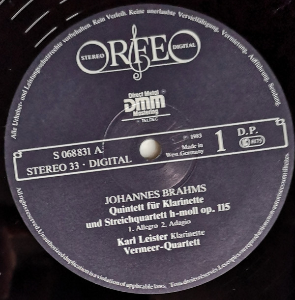 descargar álbum Johannes Brahms Vermeer Quartet, Karl Leister - Klarinettenquintett Op 115