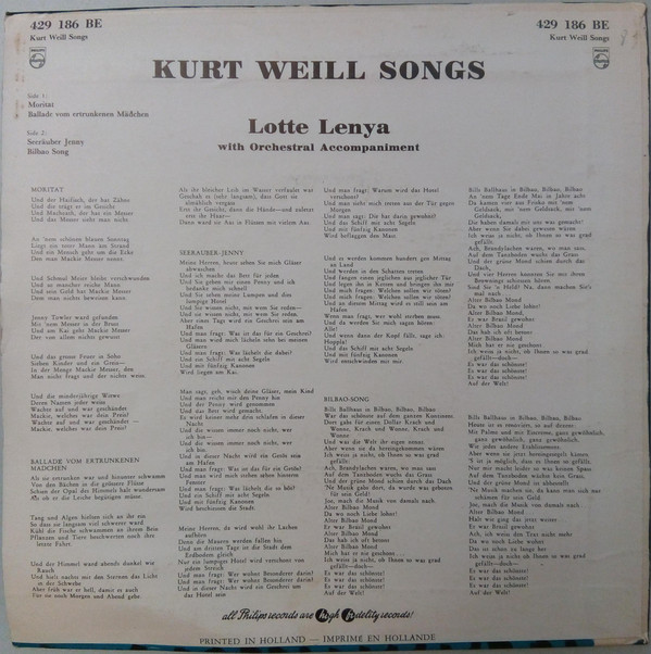 Album herunterladen Lotte Lenya - Kurt Weill Songs