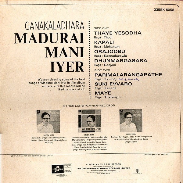 last ned album Ganakaladhara Madurai Mani Iyer - Songs Of Ganakaladhara Madurai Mani Iyer