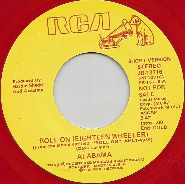 Alabama – Roll On (Eighteen Wheeler) (1984, Red, Vinyl