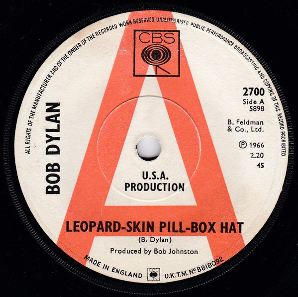 Bob Dylan – Leopard-Skin Pill-Box Hat (1967, Vinyl) - Discogs