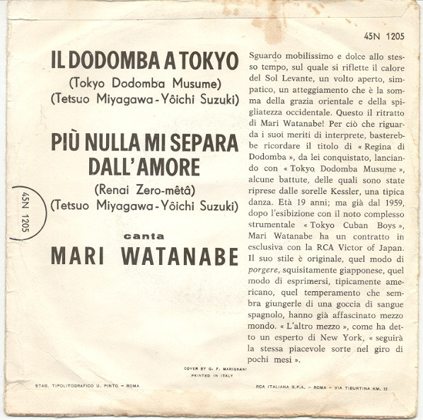 last ned album Mari Watanabe - Il Dodomba A Tokyo Tokyo Dodomba Musume Più Nulla Mi Separa DellAmore Renai Zero Mêtâ