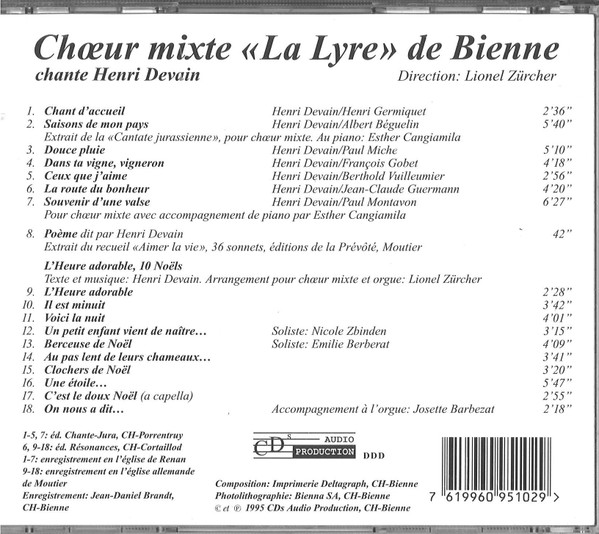 ladda ner album Choeur mixte La Lyre de Bienne, Lionel Zürcher - Chante Henri Devain