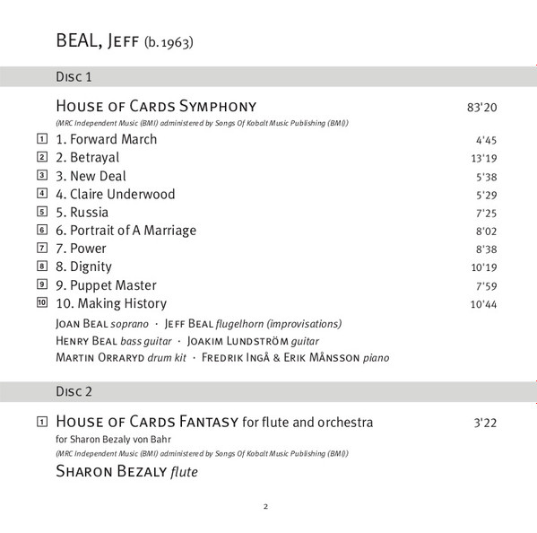 last ned album Jeff Beal, Sharon Bezaly, Jason Vieaux, Norrköping Symphony Orchestra - House Of Cards Symphony Flute Concerto Six Sixteen Canticle