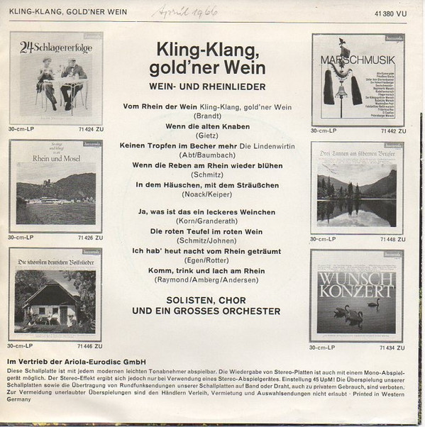 télécharger l'album Unknown Artist - Kling Klang Goldner Wein