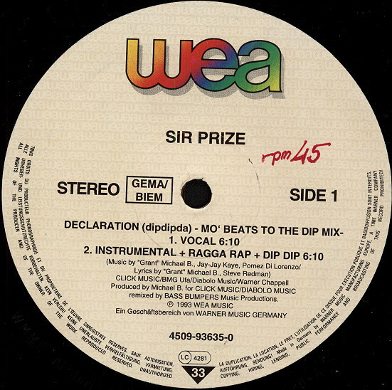 Sir Prize – Declaration (Dipdipda) (1993, Vinyl) - Discogs