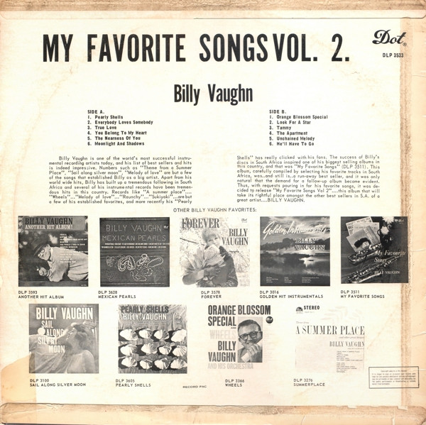 ladda ner album Billy Vaughn - My Favorite Songs Vol2