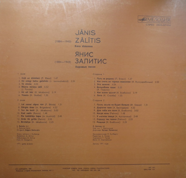 baixar álbum Jānis Zālītis - Kora Dziesmas