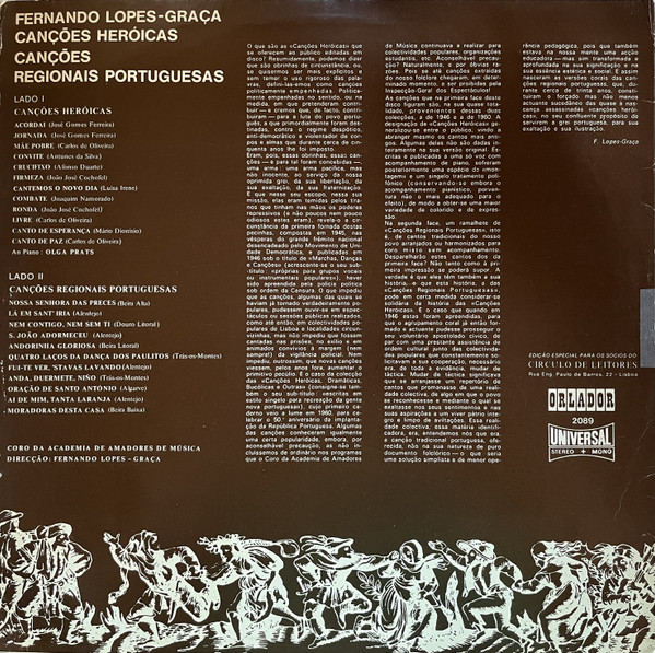 Album herunterladen Fernando LopesGraça, Coro Da Academia De Amadores De Música - Canções Heróicas Canções Regionais Portuguesas