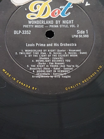 Vintage Vinyl Louis Prima Wonderland By Night LP Album Dot Records DLP –  TheLostPaniolo