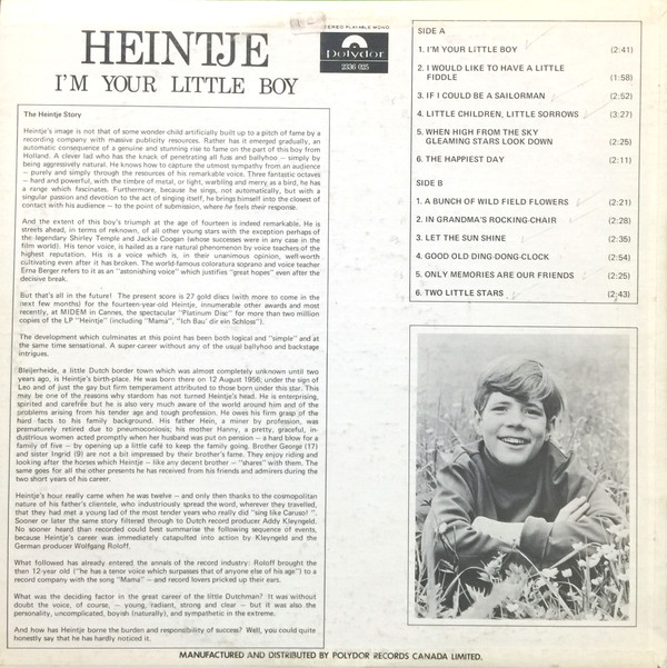 Heintje - I'm Your Little Boy | Polydor (2336 025) - 2