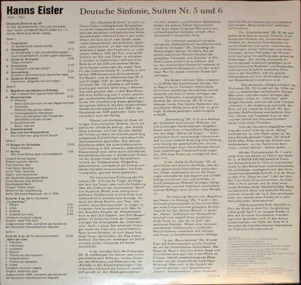 ladda ner album Eisler - Deutsche Sinfonie Suite Nr 5 Dans Les Rues Suite Nr 6 Le Grand Jeu