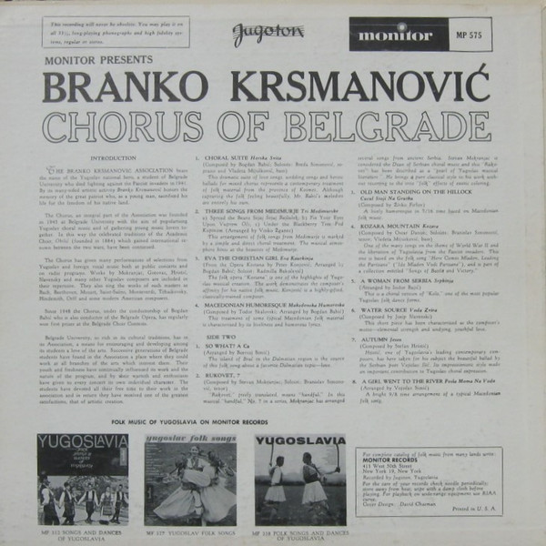 ladda ner album Branko Krsmanović Chorus Of Belgrade, Bogdan Babić - Yugoslav Choral Music