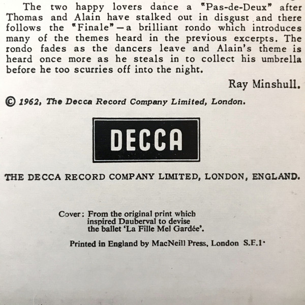 Hérold - Lanchbery , Orchestra Of The Royal Opera House, Covent Garden - La Fille Mal Gardée - Excerpts | Decca (SXL 2313) - 5