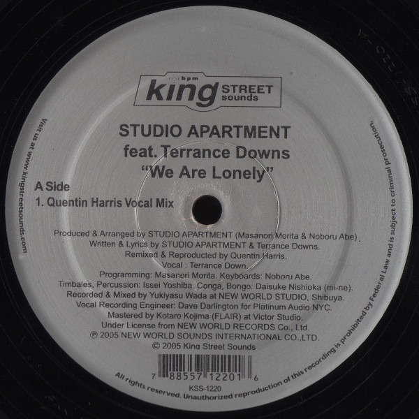 lataa albumi Studio Apartment Feat Terrance Downs - We Are Lonely Remixed By Quentin Harris