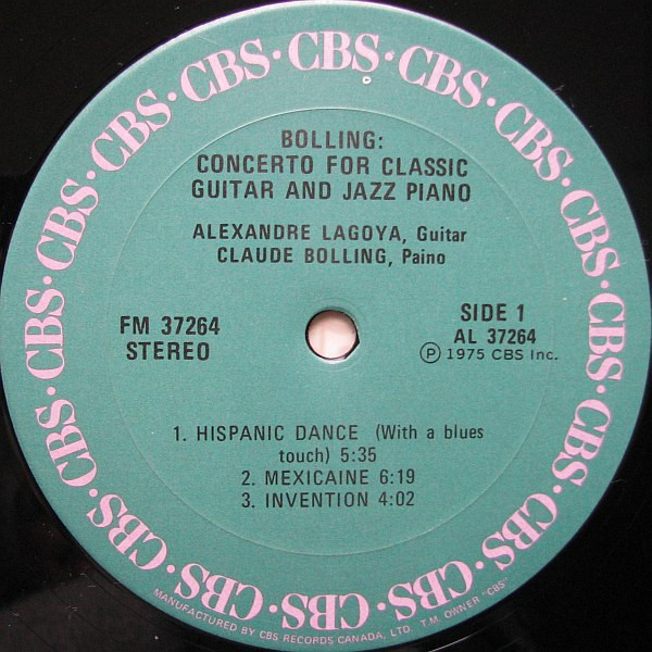 Claude Bolling / Alexandre Lagoya - Concerto For Classic Guitar And Jazz Piano | CBS (37264) - 3