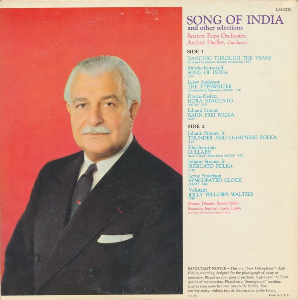 last ned album Arthur Fiedler Boston Pops - Song Of India