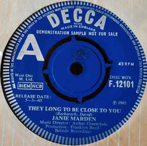 Janie Marden - They Long To Be Close To You  album cover