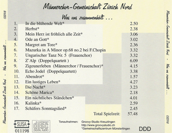 Album herunterladen MännerchorGemeinschaft Zürich Nord - Was Uns Zusammenhält