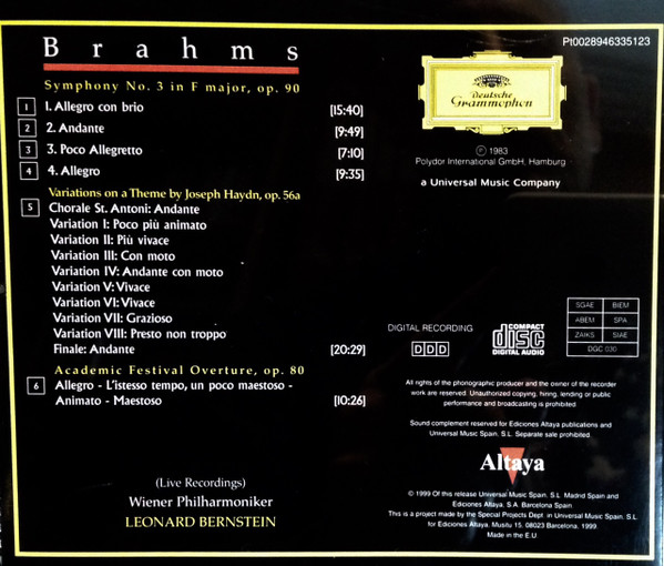 descargar álbum Brahms Wiener Philharmoniker, Bernstein - Symphonie No3 Haydn Variationen