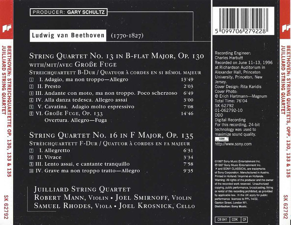 Album herunterladen Beethoven, Juilliard String Quartet - String Quartet No 13 Op 130 with Große Fuge String Quartet No 16 Op 135