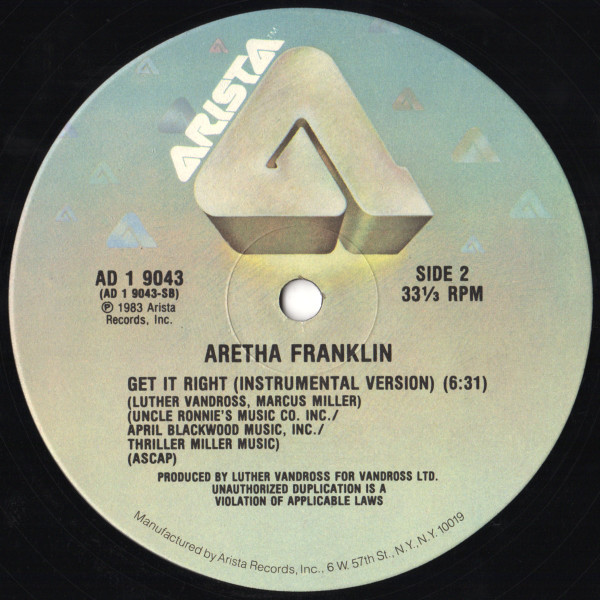 Aretha Franklin - Get It Right | Arista (AD 1 9043) - 2