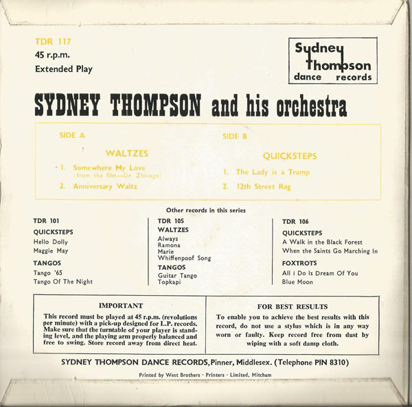Album herunterladen Sydney Thompson And His Orchestra - Waltzes Quicksteps