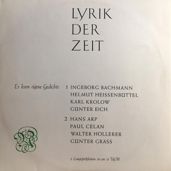 Lyrik der Zeit(パウル・ツェランやグラスなどの朗読収録)パウル