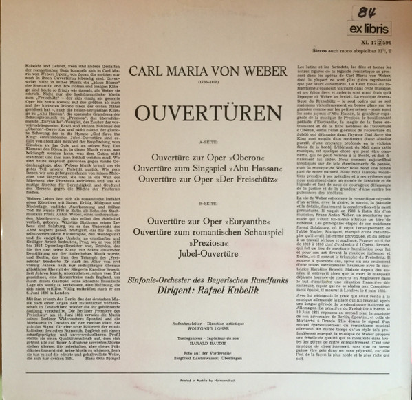 télécharger l'album Rafael Kubelik, SinfonieOrchester Des Bayrischen Rundfunks, Carl Maria von Weber - Carl Maria von Weber Ouvertüren
