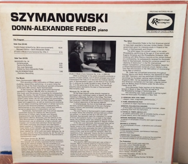 Album herunterladen DonnAlexandre Feder, Karol Szymanowski - Szymanowski Third Piano Sonata Op 36 Etude Op 4 No 3 Masques Op 34 Valse Romantique