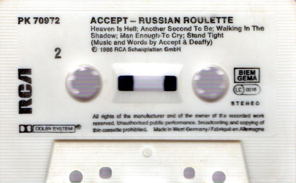 Accept – Russian Roulette (1986, Dolby System, Cassette) - Discogs