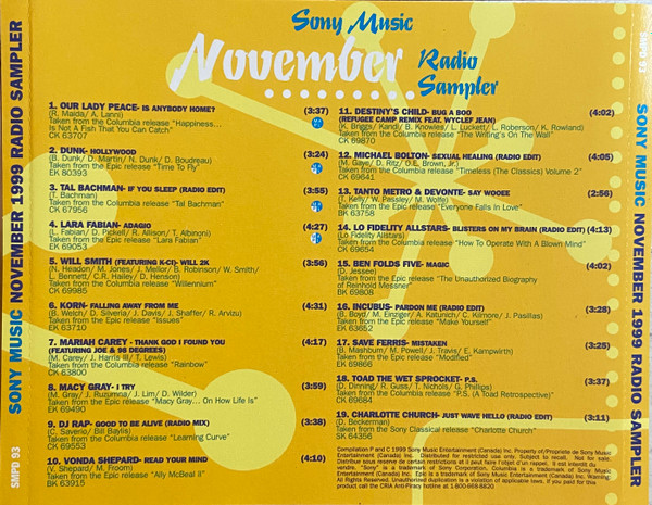 Sony Music Radio Sampler (November 1999) (1999, CD) - Discogs