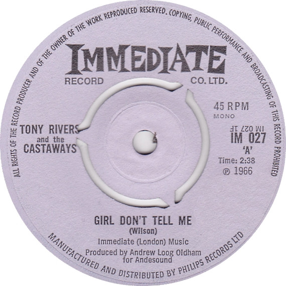 last ned album Tony Rivers And The Castaways - Girl Dont Tell Me