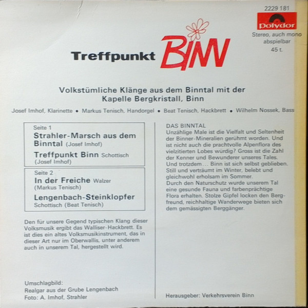 lataa albumi Kapelle Bergkristall Binn - Treffpunkt Binn