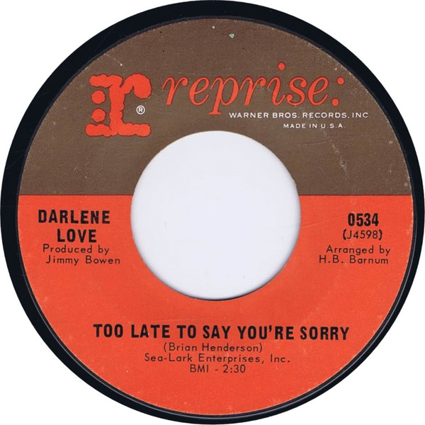 Darlene Love – Too Late To Say You're Sorry / If (1966, Vinyl