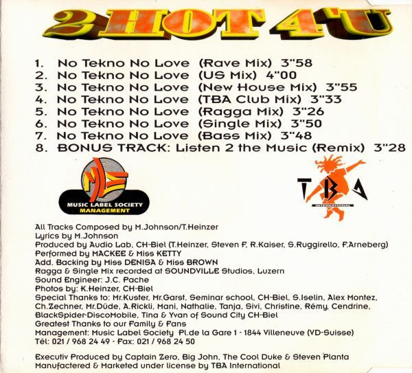 descargar álbum 2 Hot 4 'U - No Tekno No Love