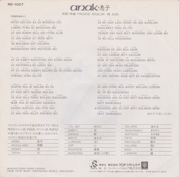 Asin – anak・息子 (1978, Vinyl) - Discogs