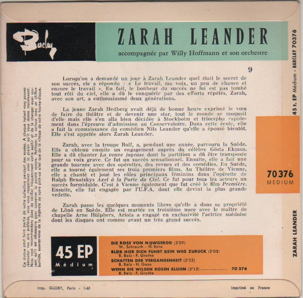 lataa albumi Zarah Leander - Die Rose Von Nowgerod