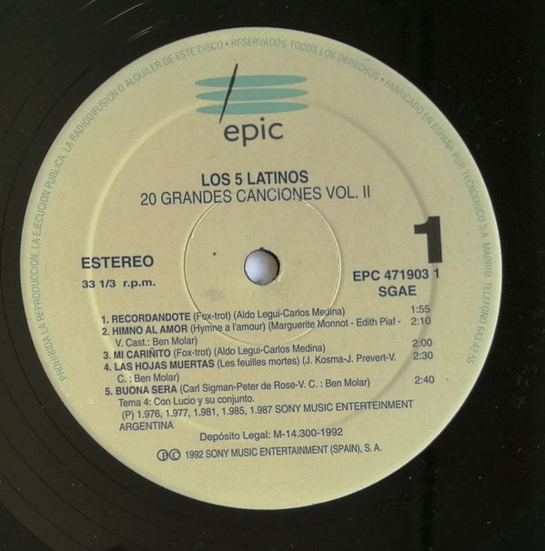 descargar álbum Los Cinco Latinos - 20 Grandes Canciones Vol II