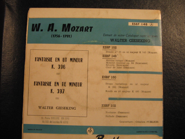 Album herunterladen Walter Gieseking - Deux Fantaisies De Mozart