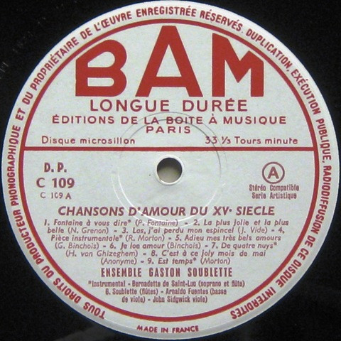 descargar álbum Ensemble Gaston Soublette - Chansons Damour Du XVe Siecle