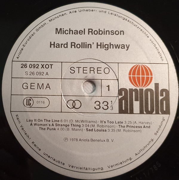 descargar álbum Michael Robinson - Hard Rollin Highway