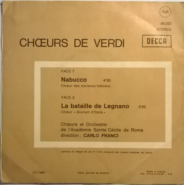 descargar álbum Verdi Choeurs Et Orchestre De L'Académie SainteCécile de Rome, Carlo Franci - Choeurs De Verdi Nabucco La Bataille De Legnano
