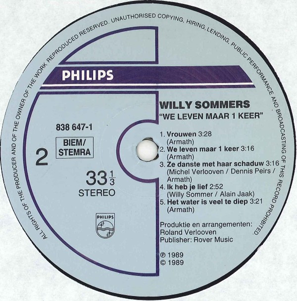 Album herunterladen Willy Sommers - We Leven Maar 1 Keer
