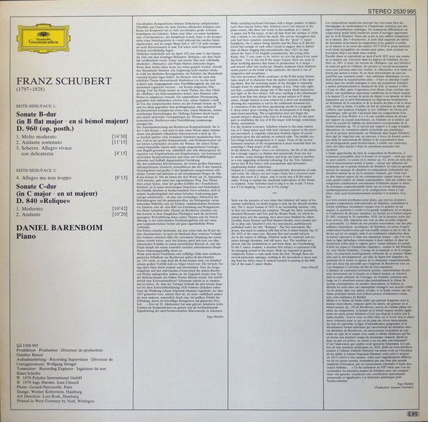 ladda ner album Franz Schubert Daniel Barenboim - Klaviersonaten Piano Piano Sonatas B dur D960 C dur D840